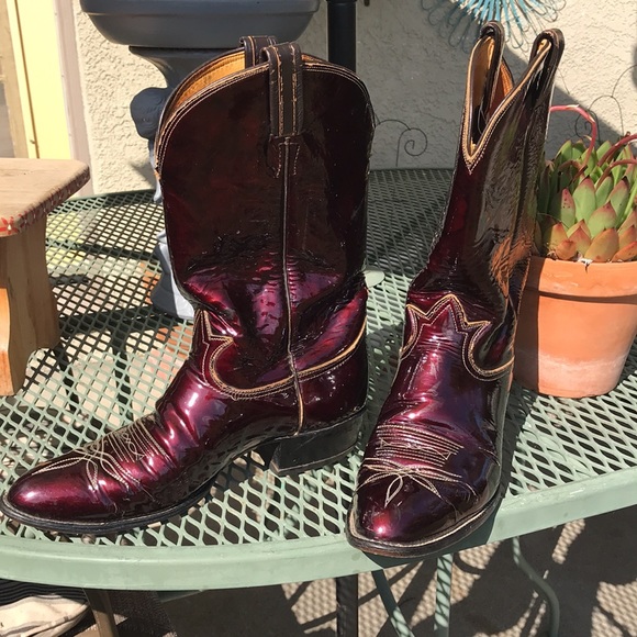 cowboy boots Other - Vintage Cowboy Boots soft genuine  patent Leather boot Men’s Merlot size 9